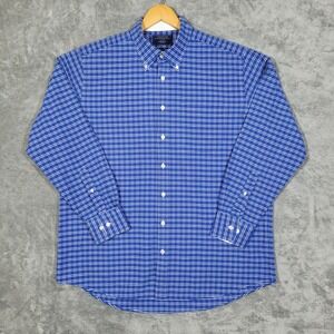 Charles Tyrwhitt Shirt Mens L Blue Plaid Oxford Weave Classic Fit Button Down